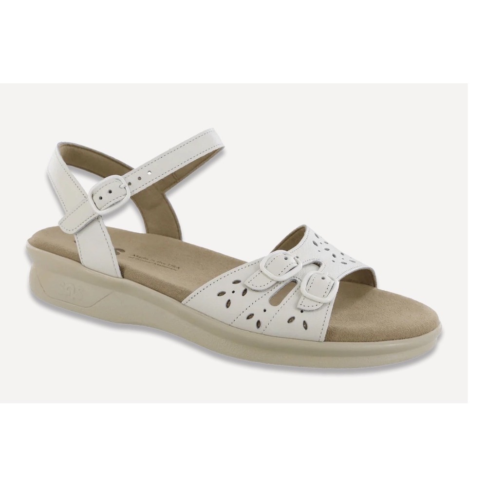 SAS Sanibel White Pearl Leather Comfort Sandals Womens 11 N Narrow NWT